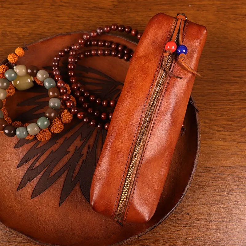 حالة قلم رصاص الجلد الطبقة العليا الجديدة مع كيس تخزين سعة كبيرة ، كيس نظارات الجلد الأصلي ، حالة قلم رصاص السحاب الرجعي #1