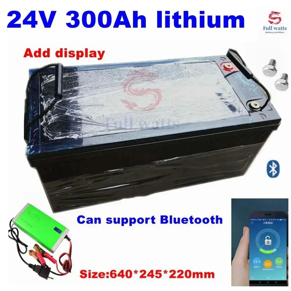 waterproof 24V 300AH Lithium ion battery bluetooth APP BMS li ion for 3000W RV EV Solar energy golf cart UPS +20A Charger