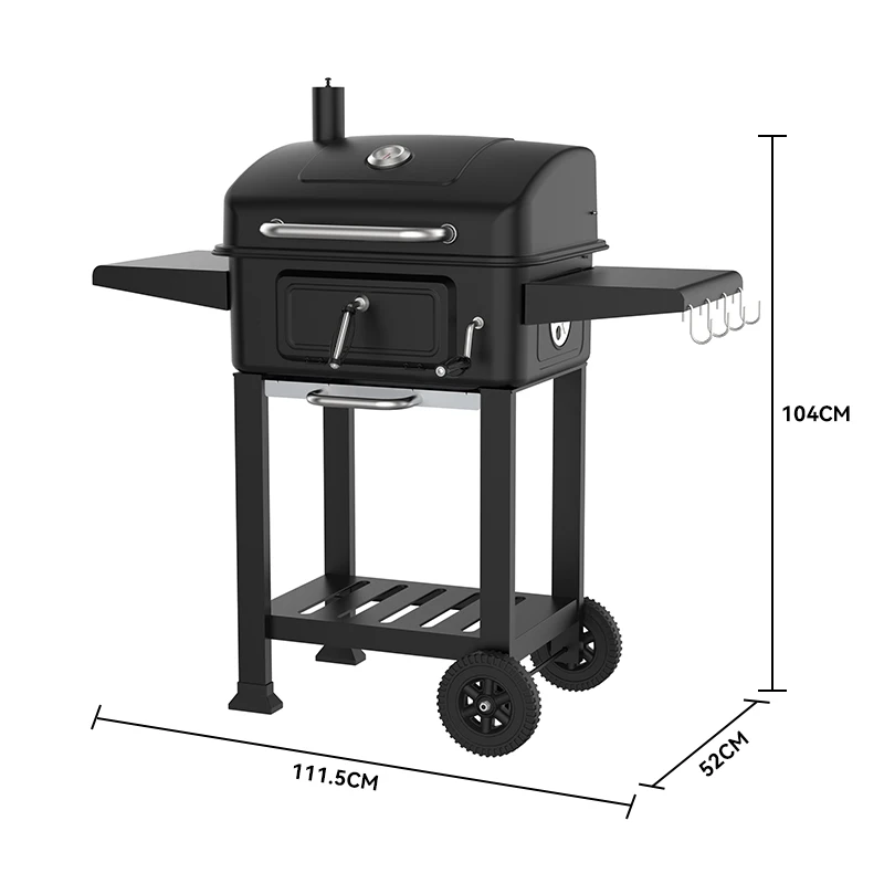 Large Hevay Dute Backyard Outdoor Smoker Charcoal Bbq Grills Trolley Grill Barbecue Grill With Double Side Table