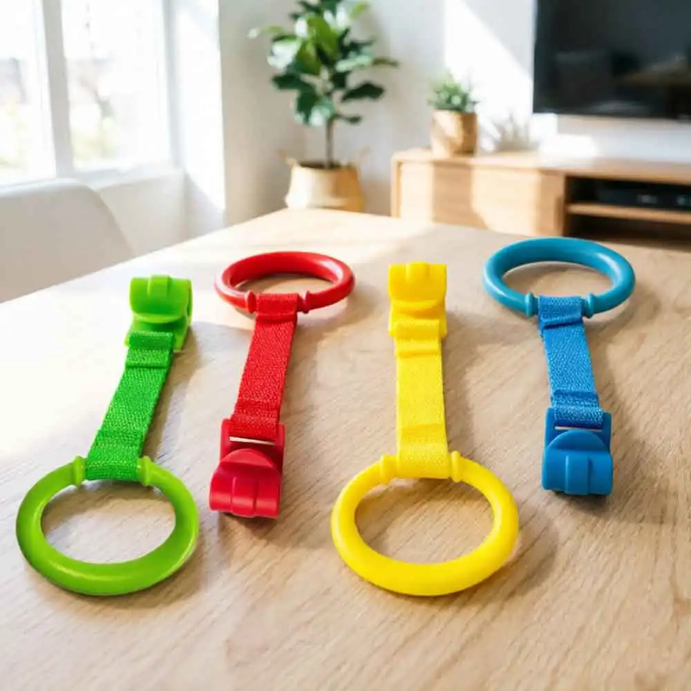 vvocci 4pcs Baby Crib Pull Rings for Walking Training Baby Cot Rings Walking Assistant Rings Stand up Ring Protection Ergonomic