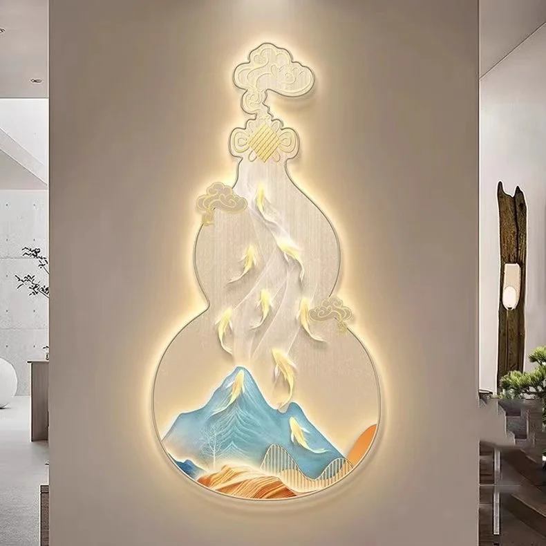 Modern light luxury entrance decoration painting, night light mural, gourd symbolizing good, corridor, high-end hanging painting