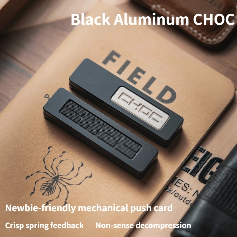 LAUTIE CHOC Push Card Black Aluminum Alloy Sandblasted PEEK Mechanical Metal Direct Push Fingertip Push Card Decompression Toy