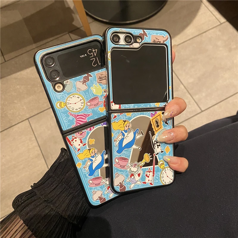 

Anime Mirror Surface Disney Cinderella Mickey Mouse Korean Style For Samsung Galaxy Z Flip 3 4 5 6 Cover Phone Case Gift