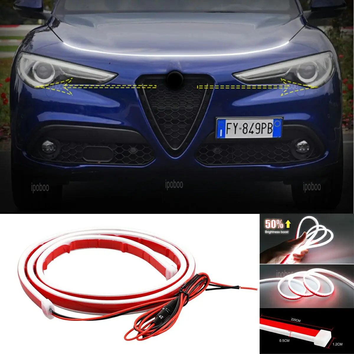 

86" LED Hood Light Strip For Alfa Stelvio 2017-2023 Flexible Dynamic Scan Start Up Hoodbeam Kit Engine Cover Decoration Light