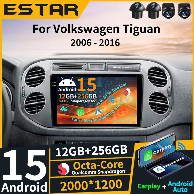 Para Volkswagen Tiguan 1 NF 2006 - 2016 Carplay inalámbrico Auto Android 15 Octa Core BT 2K pantalla 2din GPS estéreo QLED RDS DTS DSP