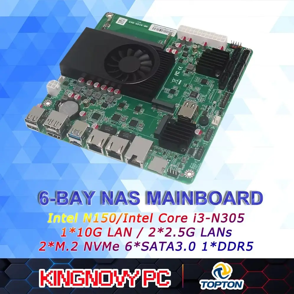

1*10G 2*i226-V 2.5G 3LAN Intel N150 N305 NAS Motherboard 6-Bay 6*SATA3.0 2*M.2 NVMe 1*DDR5 Soft Router Firewall ITX Mainboard