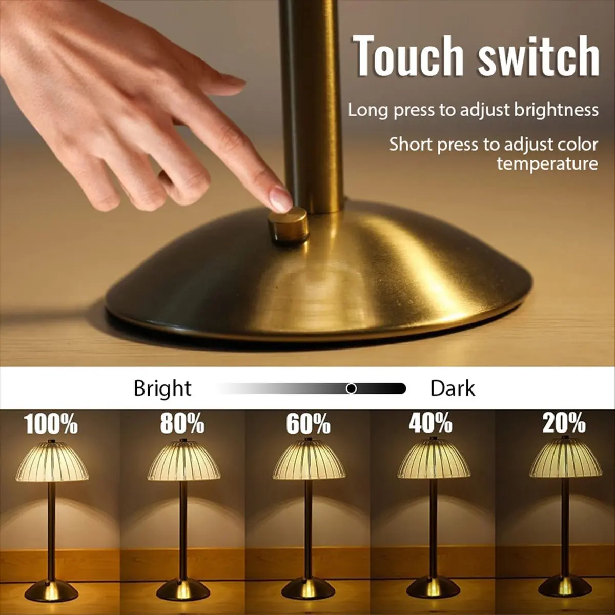AA19 LED Desk Lamp with Touch Sensor, Type-C USB Rechargeable for Bedroom and Study