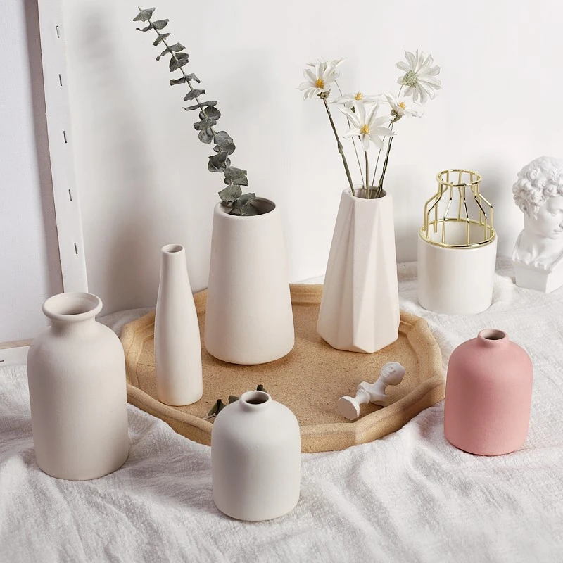 White Ceramic Vases Nordic Decorative Vasen Ornaments Home Living Room Decor Flower Arrangements Sketching Props Desktop Decor