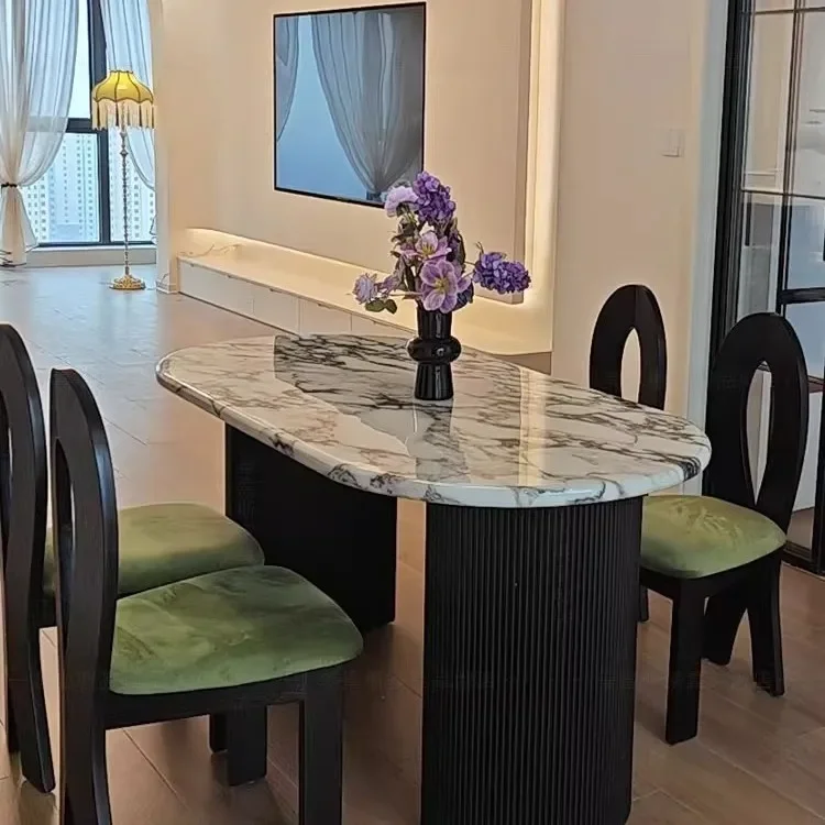 Modern Light Luxury Marble Cream Small Dining Table for Apartment Load Bearing Reliable Performance Noise Free Non-Slip Feet