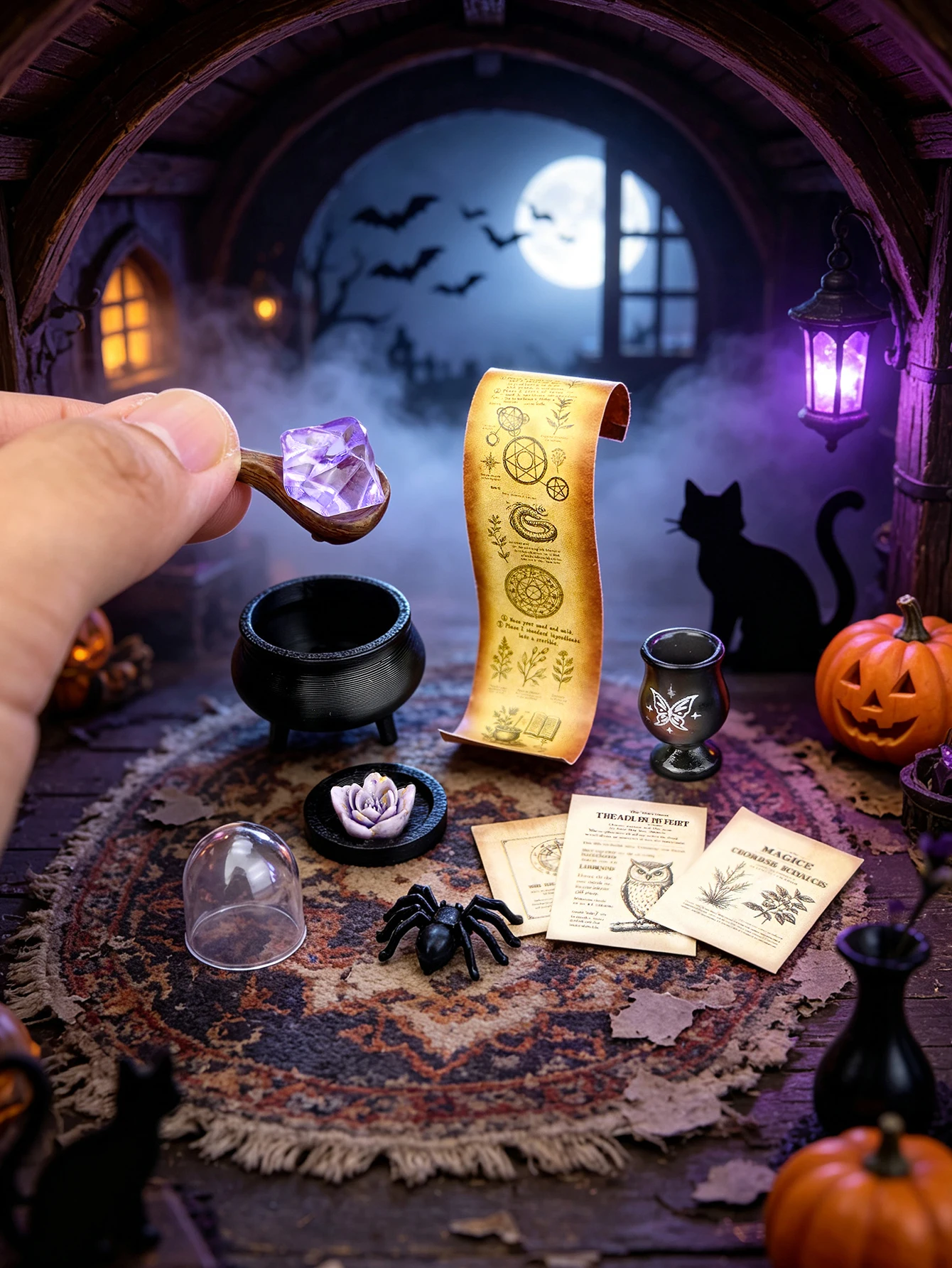 A Miniature Magic Potion Stove Ornament, Halloween and Christmas Gift Ornament, Suitable for 1/6, 1/12 Dollhouse, Photography Props, Micro-Landscape Ornament, Miniatures Decoration, Small Gifts, Giveaways, Home Decor F