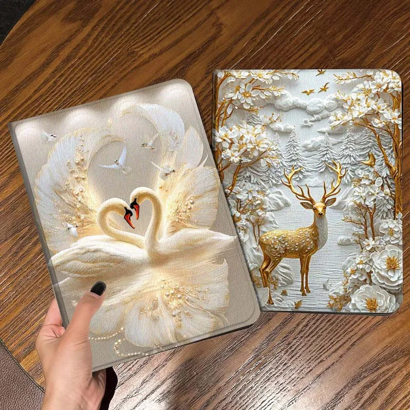 

Deer Swan Art Fashion Gift For iPad Pro Air Mini 2 3 4 5 6 7 6th 7th 10th 11th 10.2 9.7 10.5 11 Foldable Tablet Case