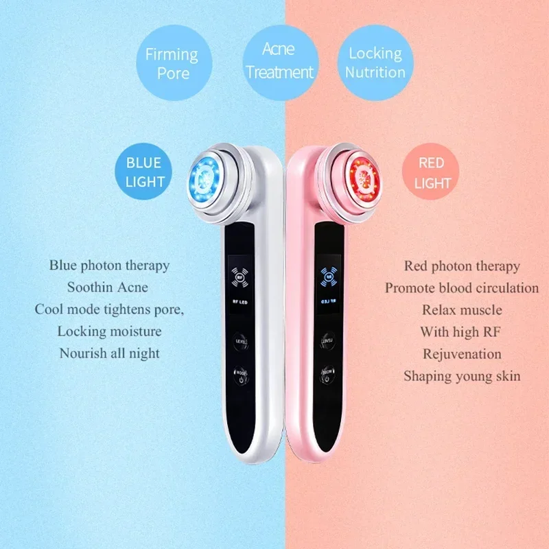 Facial Beauty Device Import Device Home Hot Compress Vibration Massage EMS Micro Current Cleaning Red and Blue Light