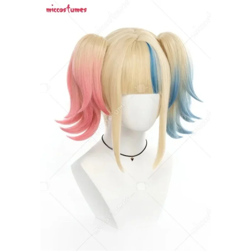 

MICCOSTUMES Women;s The Clown's Girl Cosplay Blue Pink Blonde Double Ponytail Short Wig