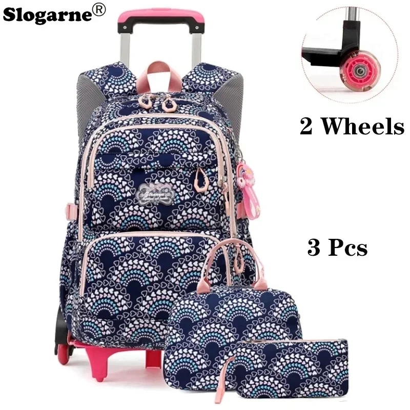 Rolling School Bags for Girls Backpack Children Waterproof School Backpacks with 2 Wheels Middle School Trolley Luggage Bookbags