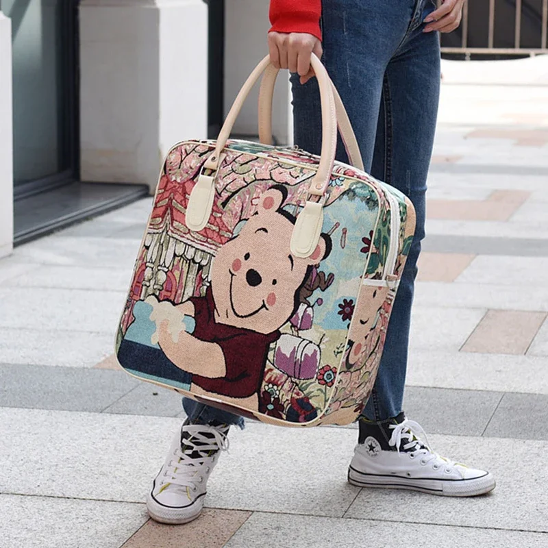 Frauen Tragbare Kawaii Reisetasche Cartoon Wasserdichte Koffer Handtasche Große Kapazität Mode Student Tasche Mit Schulter Gurt