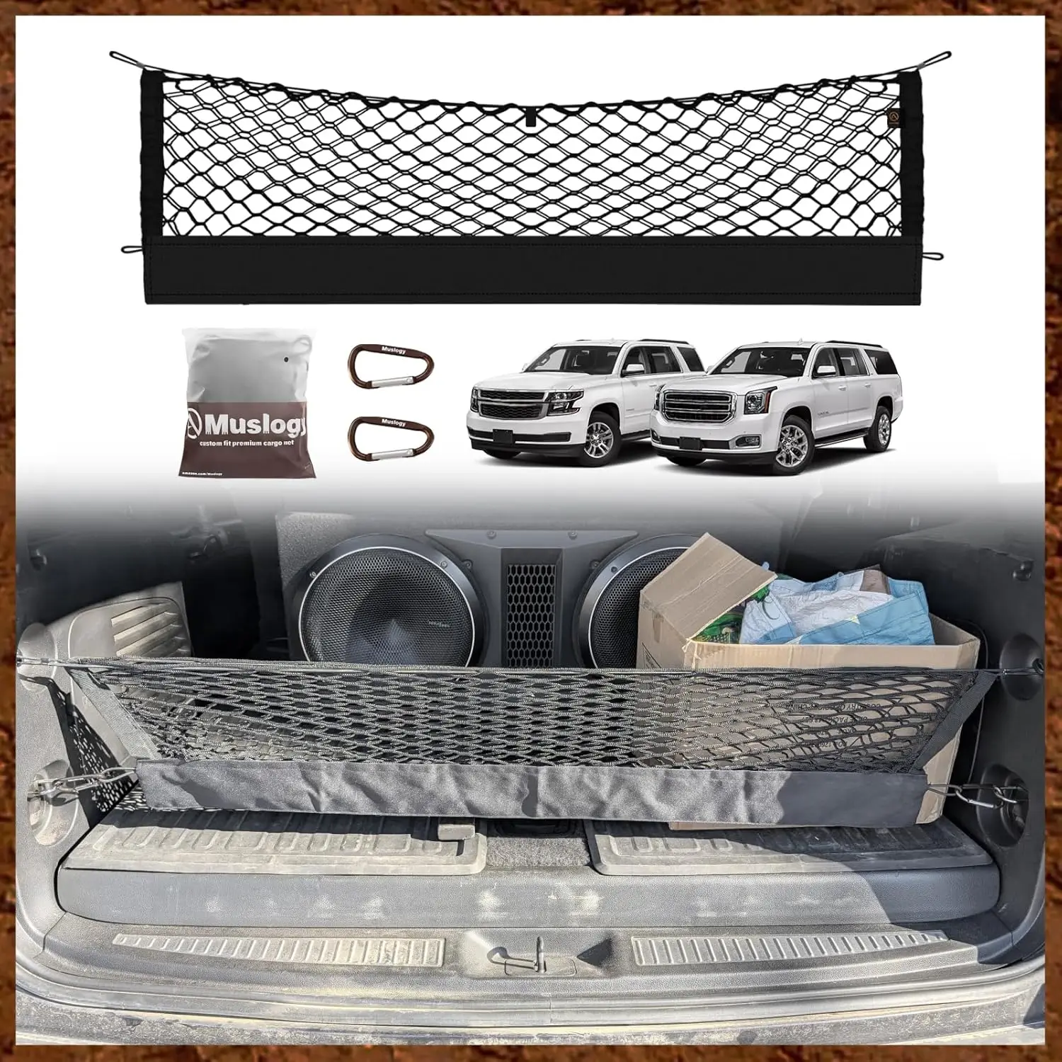 

2015-2020 Chevy Suburban/GMC Yukon XL Trunk Cargo Net - Envelope Style High-Elastic Organizer with Metal Hooks, No-Drill Storage