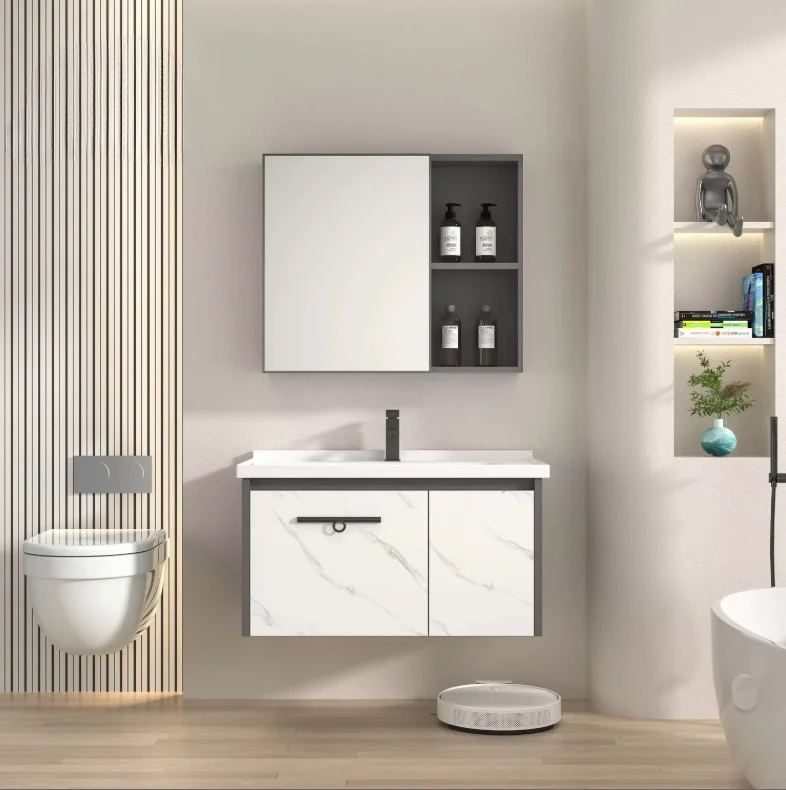 

￥#Washbasin Cabinet Bathroom Vanity PVC Plywood Wall-Mounted 3-Year Warranty Waterproof Luxury Modern Hotel 1002 LED Touch