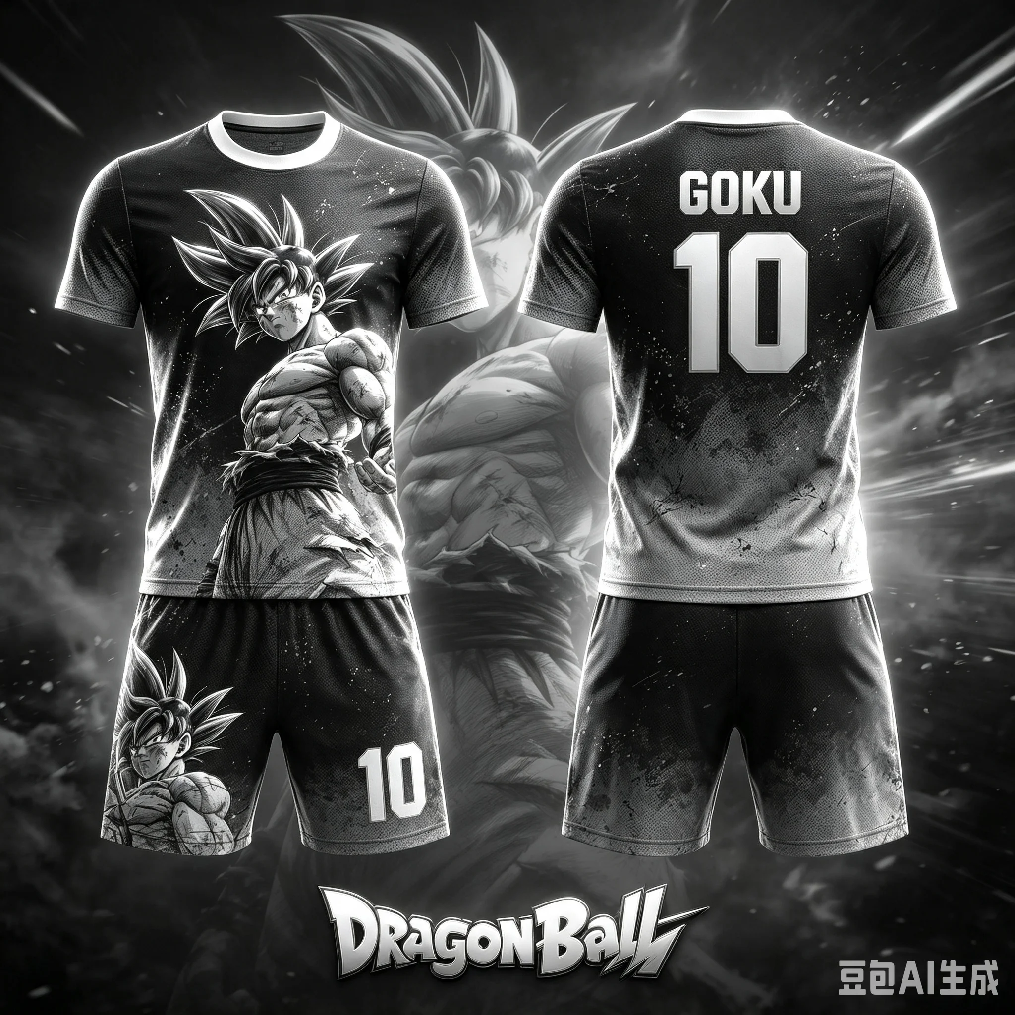 2026 Summer Dragon Ball Son Goku Black White Sketch 3D Print Sports Jersey Shorts Set, Oversized Casual Tracksuit For Anime Fans