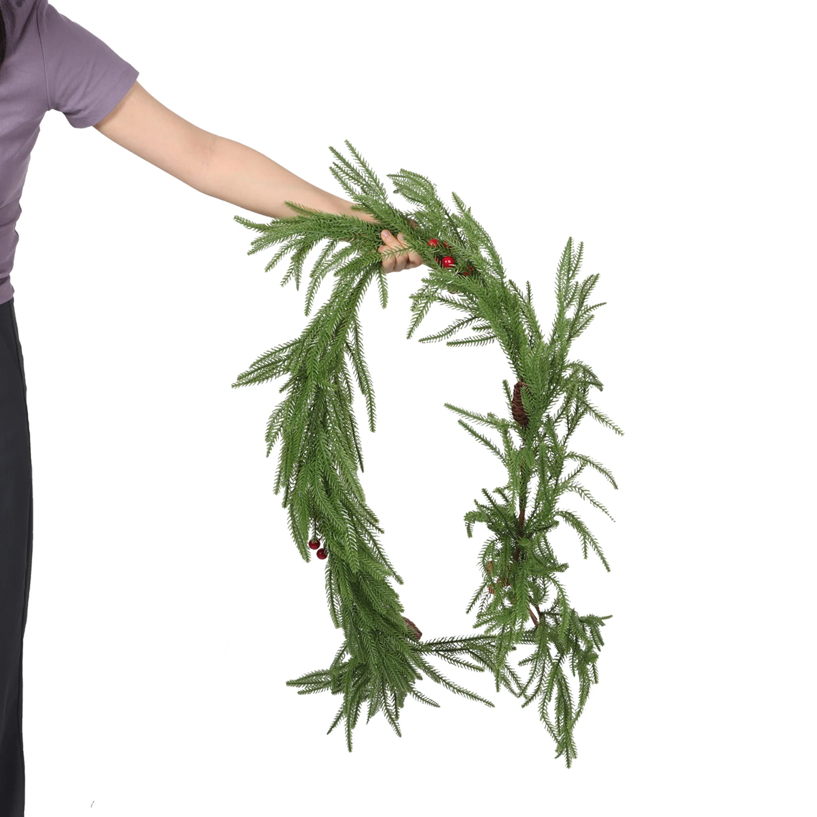 

Christmas Norfolk Pine Artificial Garland Real Touch Greenery Realistic Plant Faux Holiday Hanging Ornament Decor