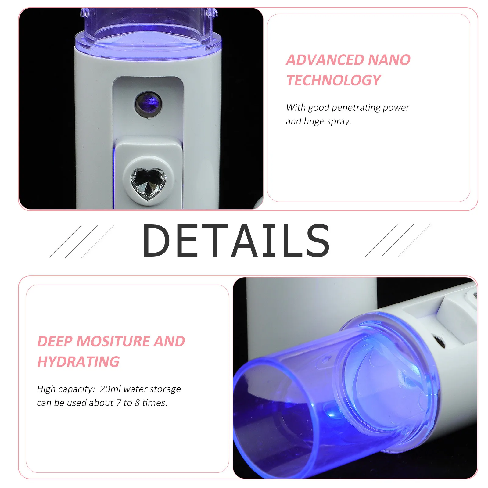 20 ml draagbare gezichtssproeier Nano-technologie Hoge capaciteit 7-8 toepassingen Diep vocht Hydraterend draagbaar mistapparaat Nano-spray