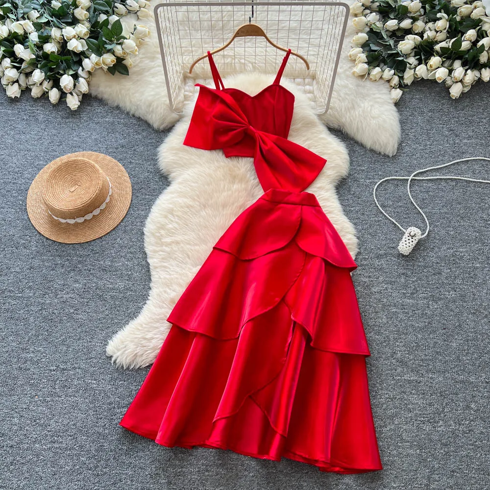 

Шикарная корейская модная женская одежда без рукавов с рюшами и бабочками, комплект из двух предметов, церемониальные платья