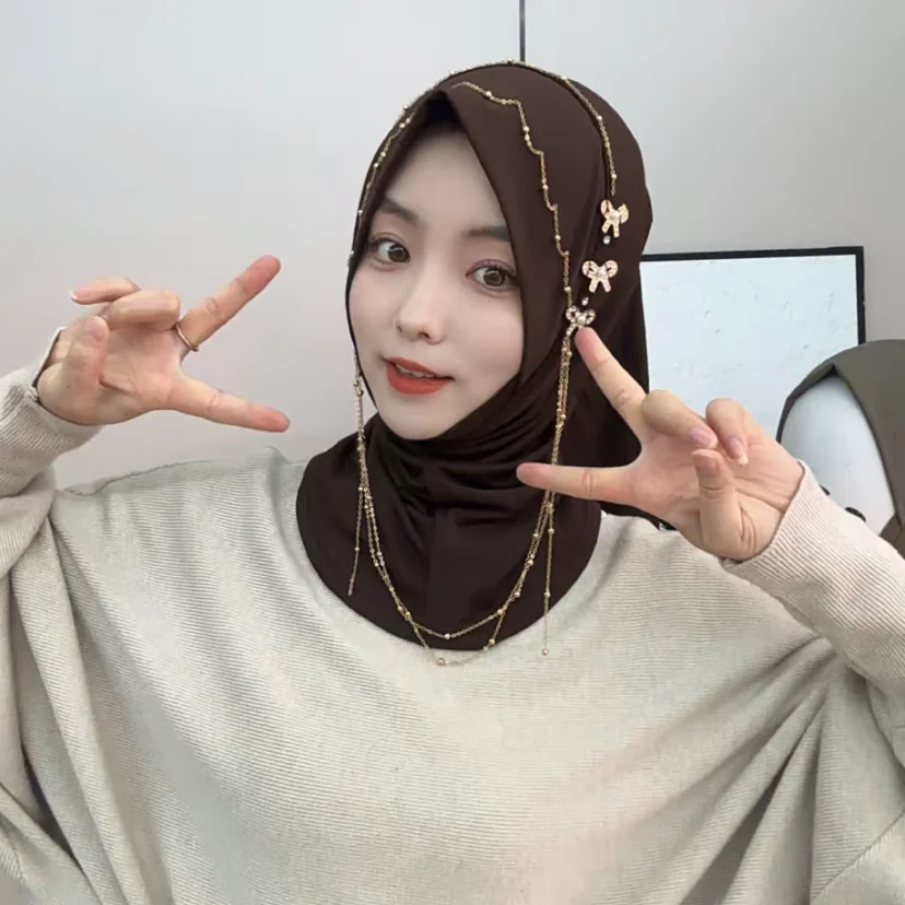 

Модный Дубайский мусульманский хиджаб со стразами и кисточками, милый головной платок в малазийском стиле для женщин