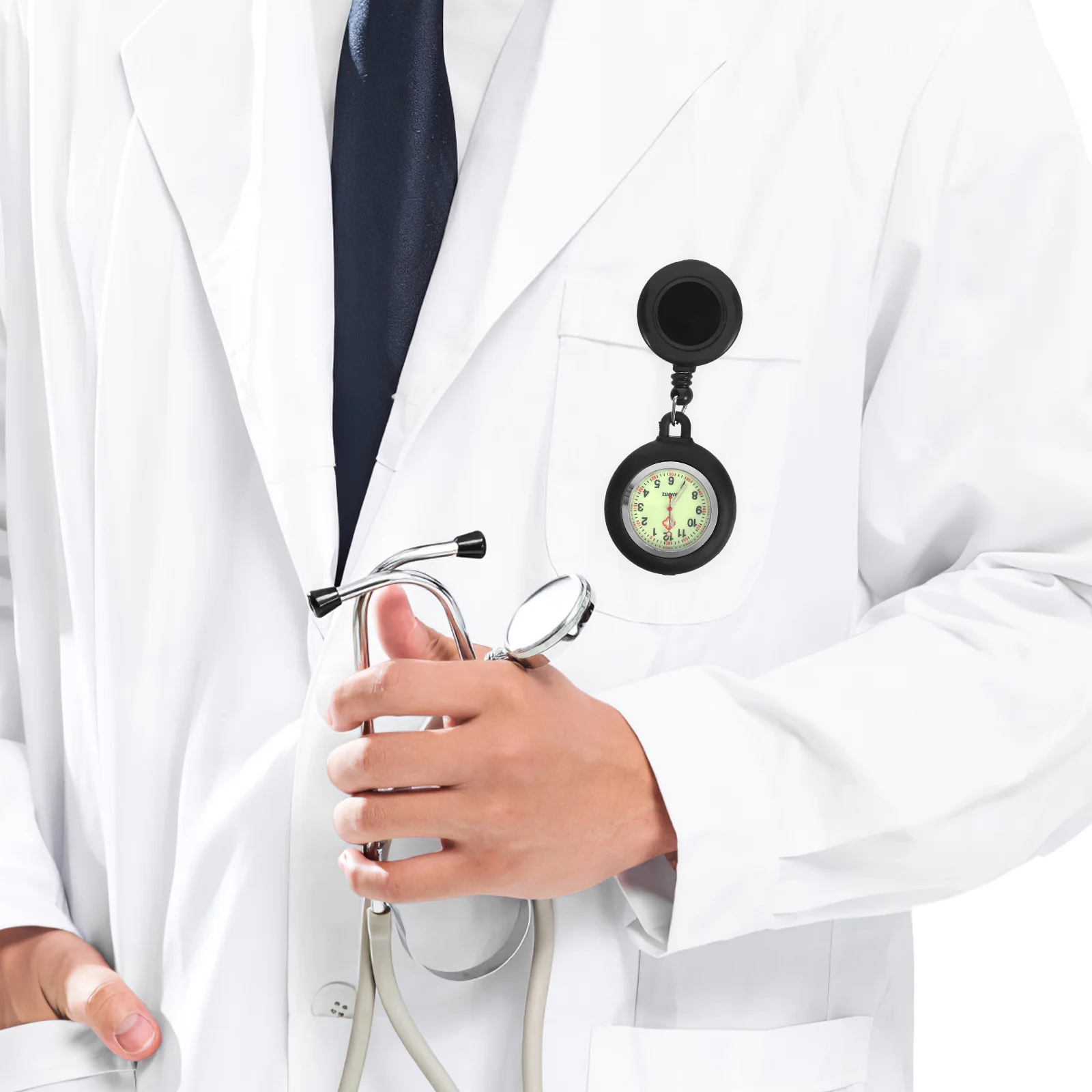 ساعة دكتور مضيئة، ساعة جيب بكرة للرجال والنساء والطلاب، مشبك على ساعة معلقة، خفيفة الوزن ودقيقة