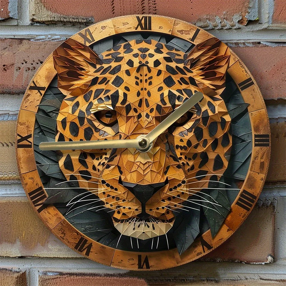 

Silent Aluminum Wall Clock with Leopard Design - Perfect for Summer Vacation Decor, Diy Entrance Accent Wall Clock Modern Design