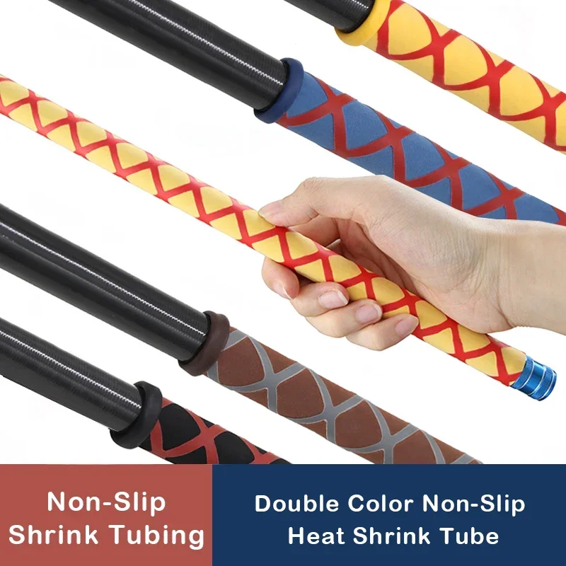 1m/pcs Double Colors Non Slip Heat Shrink Tube 20/22/25/30/35mm Insulation Protect Waterproof Anti-Slip Fishing Rod Wrap