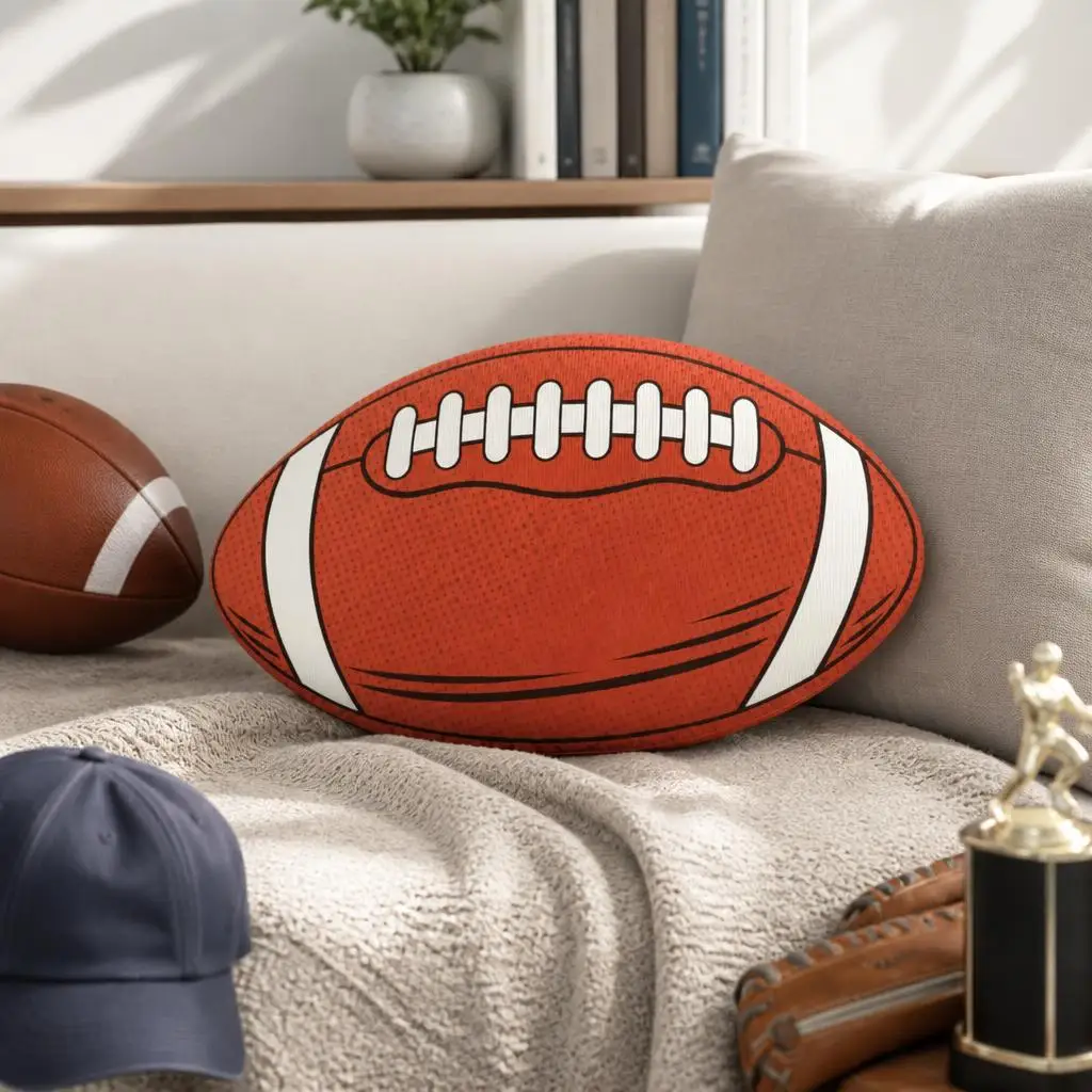 American Football Shaped Pillow Sports Cushion Stuffed Throw Pillow for Football Fan Gift Sofa Home Decor Living Room Accent