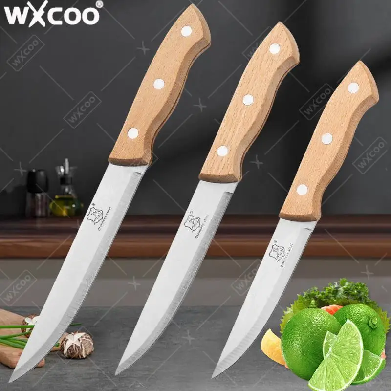 WXCOO Kitchen Boning Knife Household Vegetable Cutting Multifunctional Cooking Chef Stainless Steel Fruit Knife wooden handle