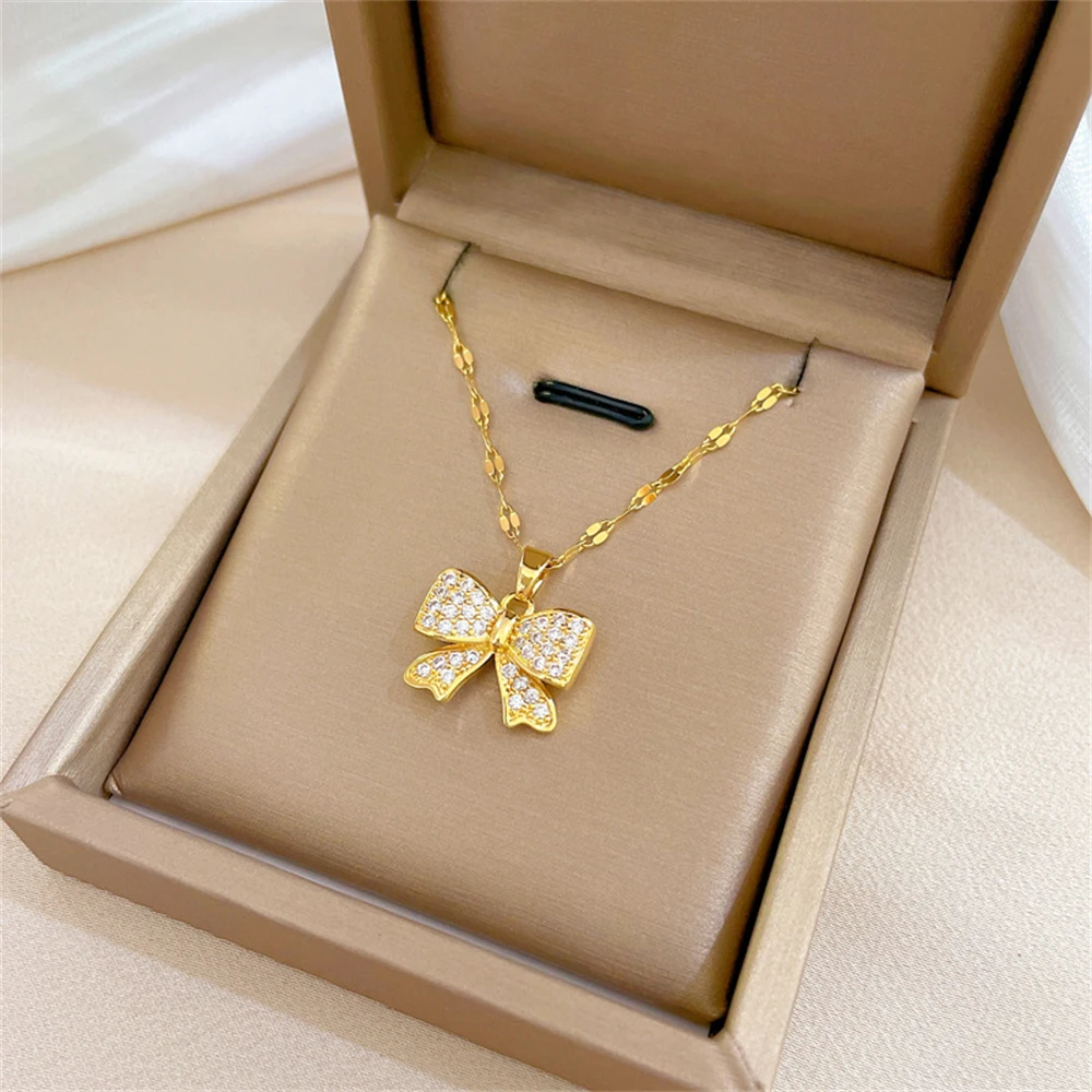 Fashion Bowknot Choker Necklace For Women Stainless Steel Crystal Collier Wedding Anniversary Mothers Day Gifts 2024 view 4