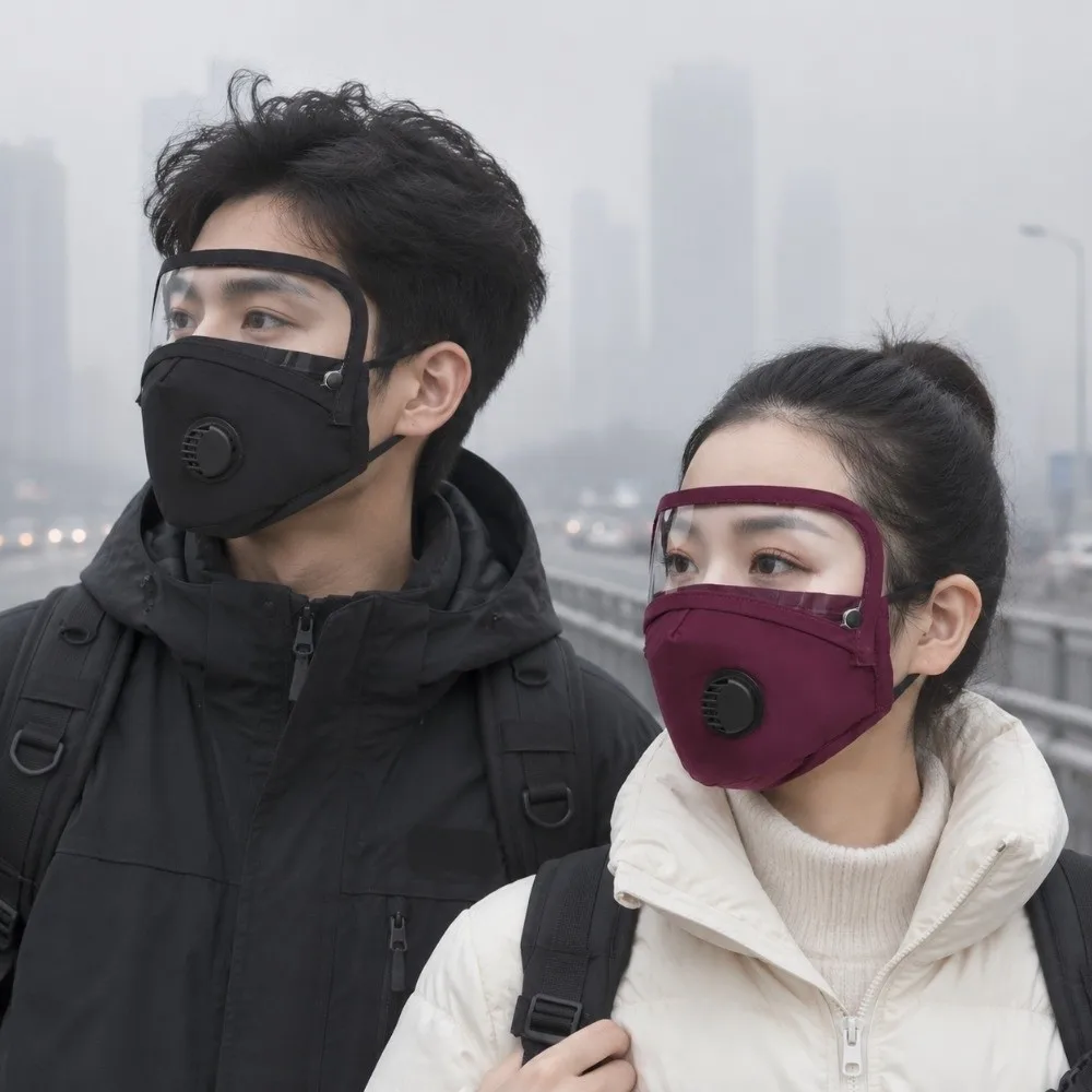 Breathing Valve Dust-Proof Mask Washable Windproof Anti Haze Mask Detachable With Protective Lens Riding Face Mask Riding