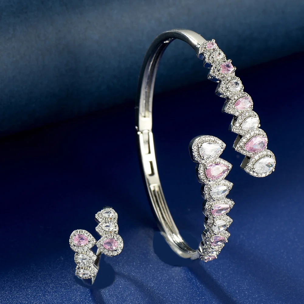 HIBRIDE Classic Bangle Ring Set For Women Full Micro CZ Pave Cubic Zircon Party Wedding Saudi Arabic Dubai Jewelry Set N-1665