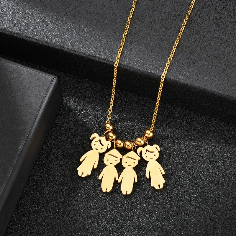 Stainless Steel Boy Girl Kids Baby Pendant Necklace for Women Children Beaded Chain Necklace DIY Family Birthday Jewelry Gifts