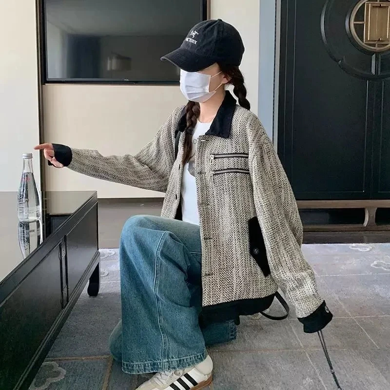 Camel Short Coat Spring Autumn Brief Women's 2026 New Female Short Design Jacket Niche Ladies Tweed Loose Overwear