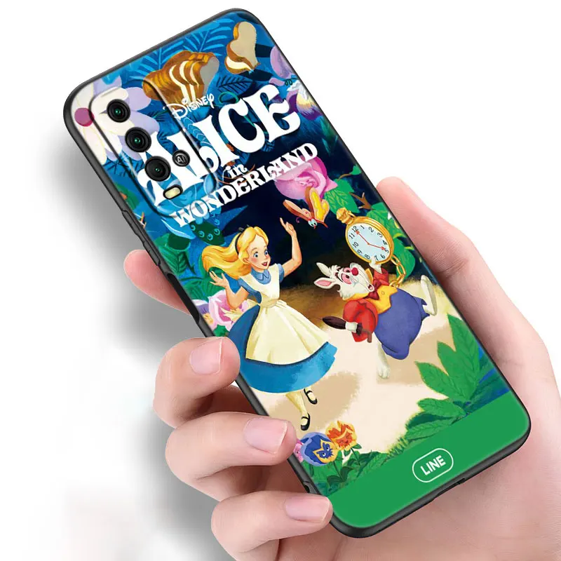 Disney Alice in Wonderland Black Phone Case For Xiaomi Redmi Note 11 11S 11T 11E 10 10T 10S 9S 9T 9 8T 8 7 6 5 Pro + 5G Cover