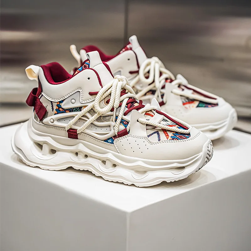 

Men's All-Season Cushioned Thick-Sole Height-Increasing Anti-Slip Outdoor Running Shoes – Korean-style Mid-Top Dad Sneakers for