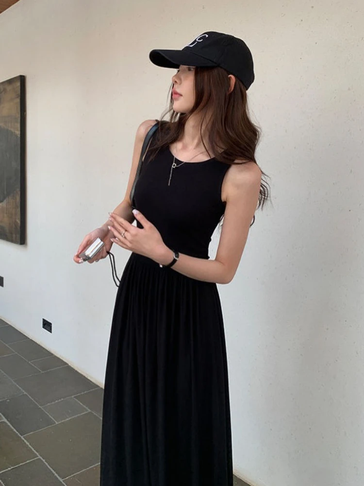 Abito da donna Chic Midi Abiti estivi Elegante tunica Party All-match Semplice senza maniche Moda Casual Stile coreano A-line Mujer