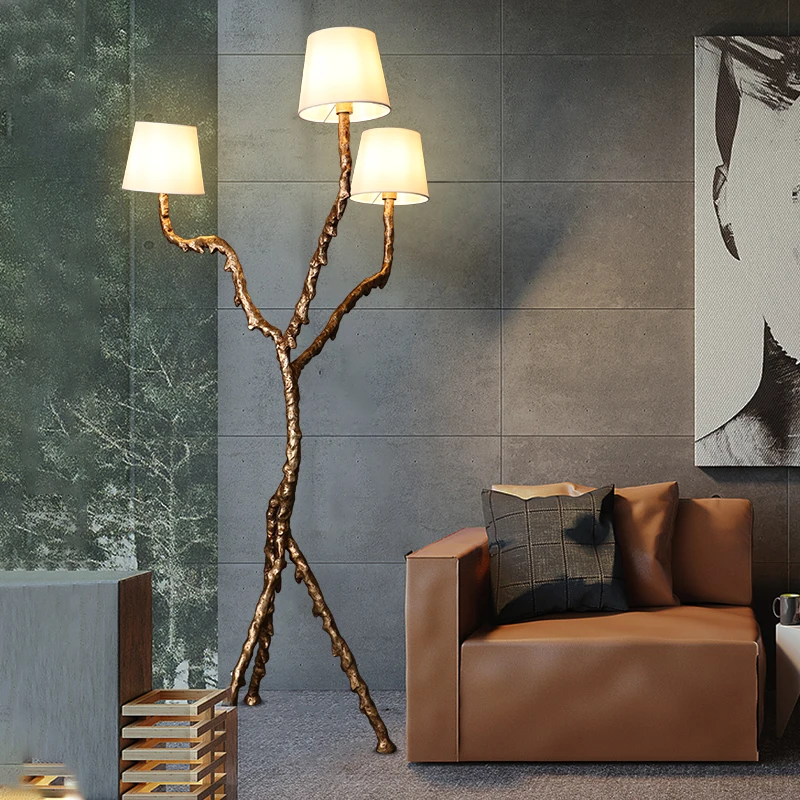 Retro pure brass floor lamp, tree and figure sculpture floor lamp, suitable for living room and study