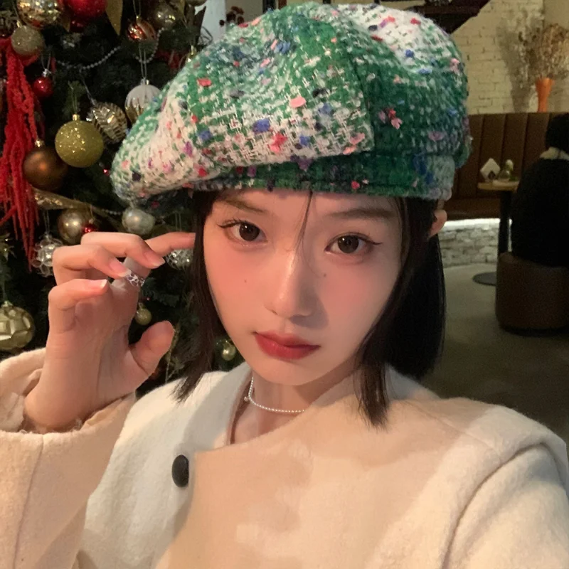 2022 New Christmas Beret Caps for Women Korean Ins Big Head Painter Caps Sombreros De Mujer