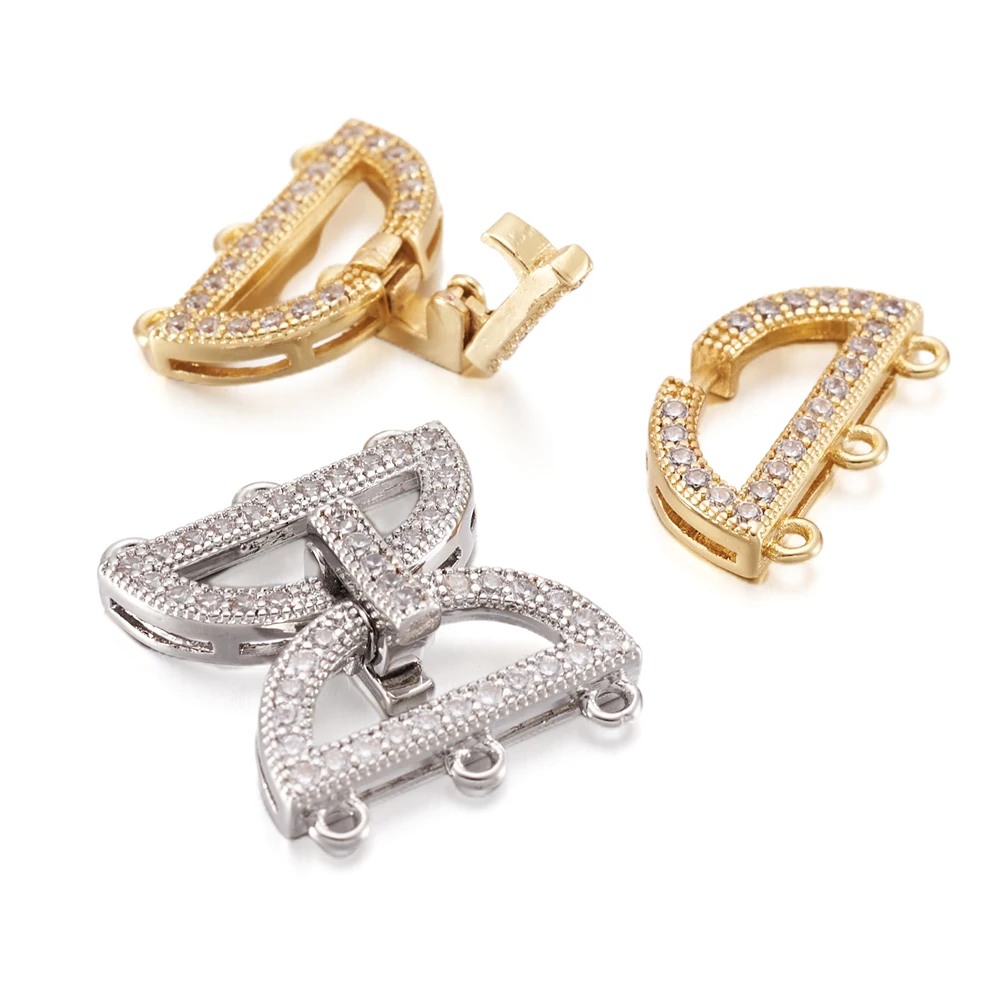 10Sets Brass Micro Pave Cubic Zirconia Fold Over Clasps Mixed Color For DIY Bracelet Necklace Jewelry End Connector Accessories