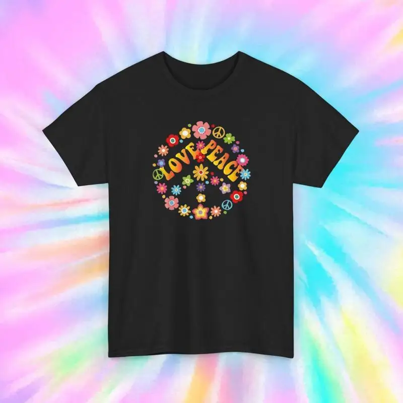 Футболка Love Peace в стиле ретро Flower Power Hippie 60-х 70-х годов в стиле бохо S 5XL