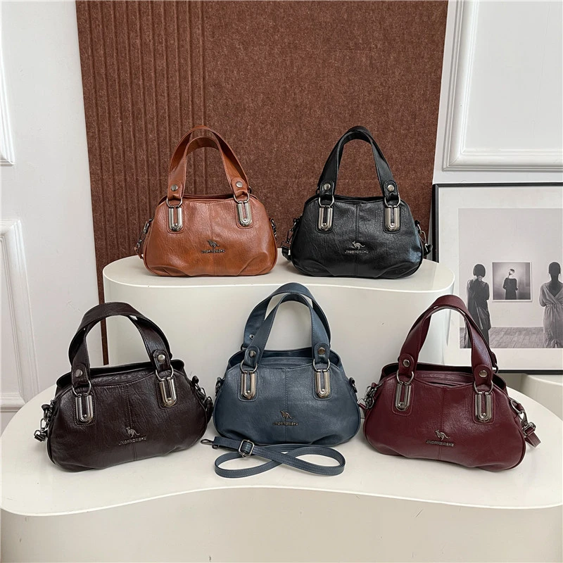 

PU Solid Color Zipper Large Capacity Tote Bag 2026 Hot Sale Casual Versatile Bags for Women Commute Concise Retro Shoulder Bags