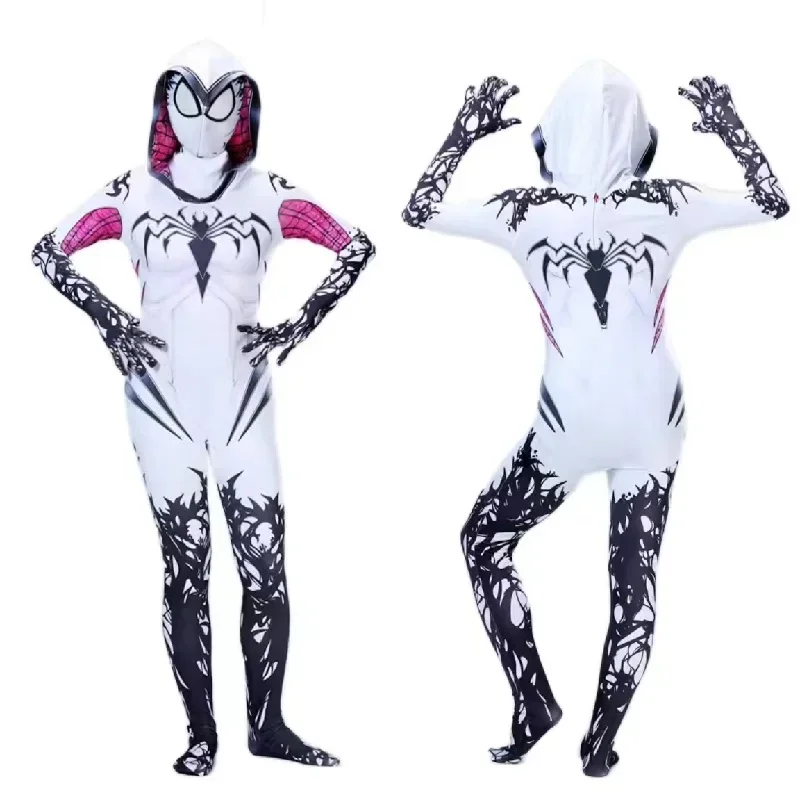 Kids 3D Spiderman Gwen Costume Gwen Dolyn Maxine Stacy Zentai Suit Jumpsuit Spiderman Costume Cosplay Halloween Costume For Girl