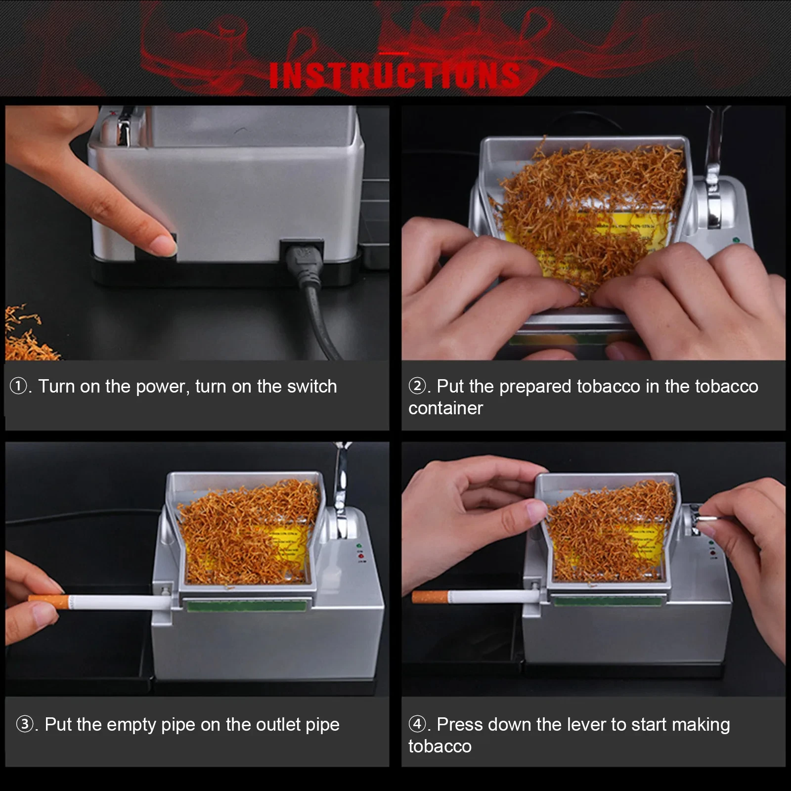 MERCURY New Push-pull Type Electric Cigarette Machine 6.5/8mm Tube Tobacco Filling Maker with Rolling Tray Smoke Accessories