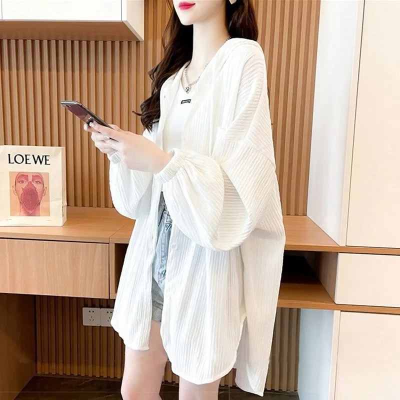 A New Summer Korean Version of A Trendy Versatile Thin Breathable  Sun-protective Hooded Shirt Jacket Cardigan Style Relaxed Fit