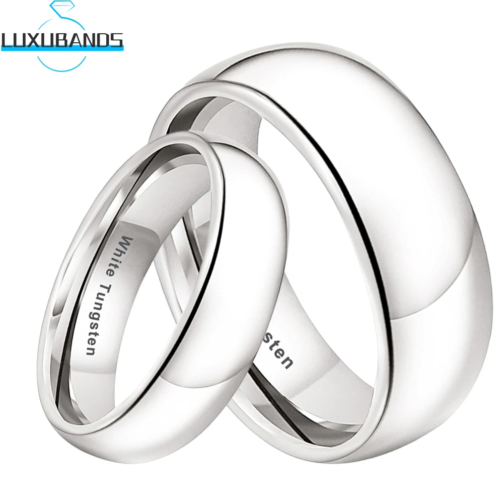 White Tungsten Couple Rings Wedding Carbide Domed Band Polished Finish Women\'s Jewelery Mulit Width 6mm 8mm Fashion Comfort Fit