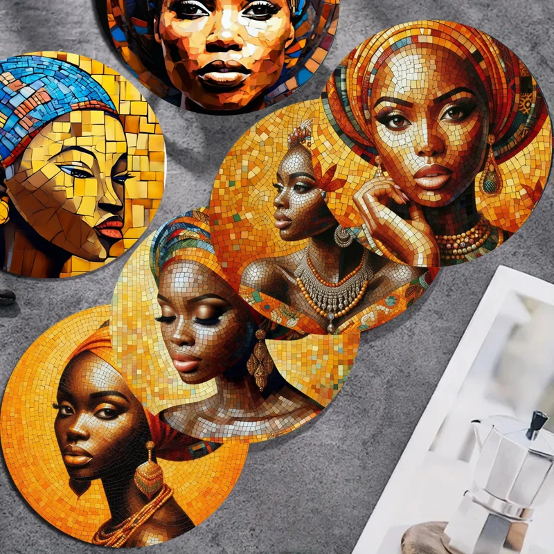 6 wooden anti-slip and heat-insulating coasters with figure/floral patterns, New Year's gifts for living rooms and kitchens