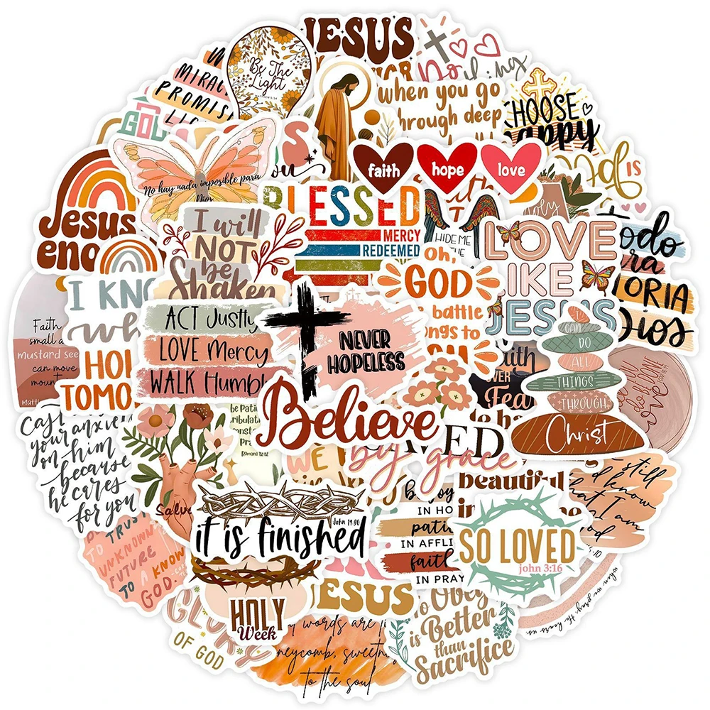 

10/30/50pcs Jesus Phrase Cartoon Stickers Bible Verse Faith Cross Words Decals Graffiti Water Bottles Laptop Phone Case